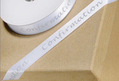 Confirmation Ribbon - Silver on White - Cake CraftCake Craft
