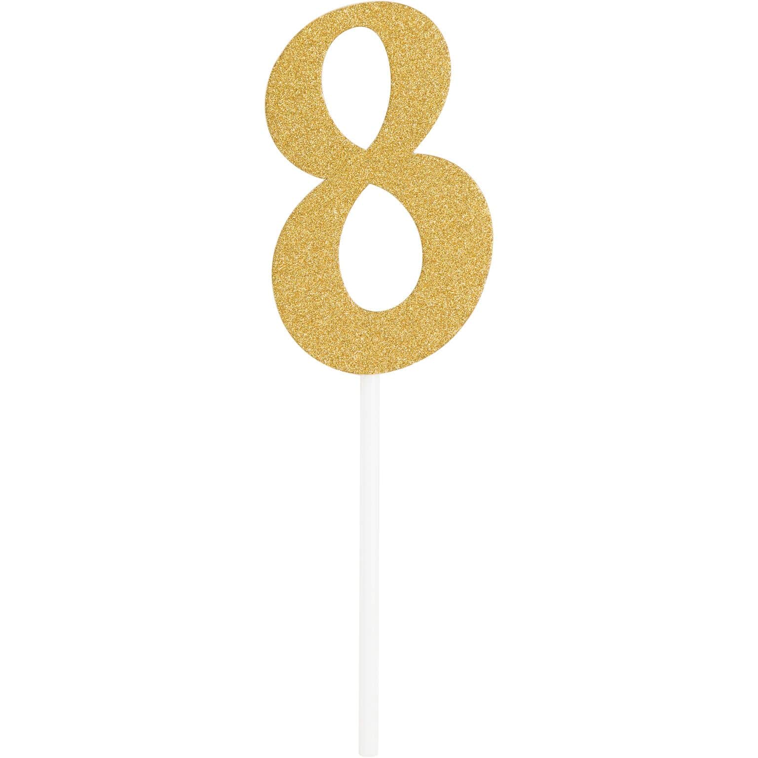 thumbnail image 2 of Gold Glitter 'Tea 8' Cake Topper - 6.3 Inch Wide 8th Birthday Party Decoration 2 of 9