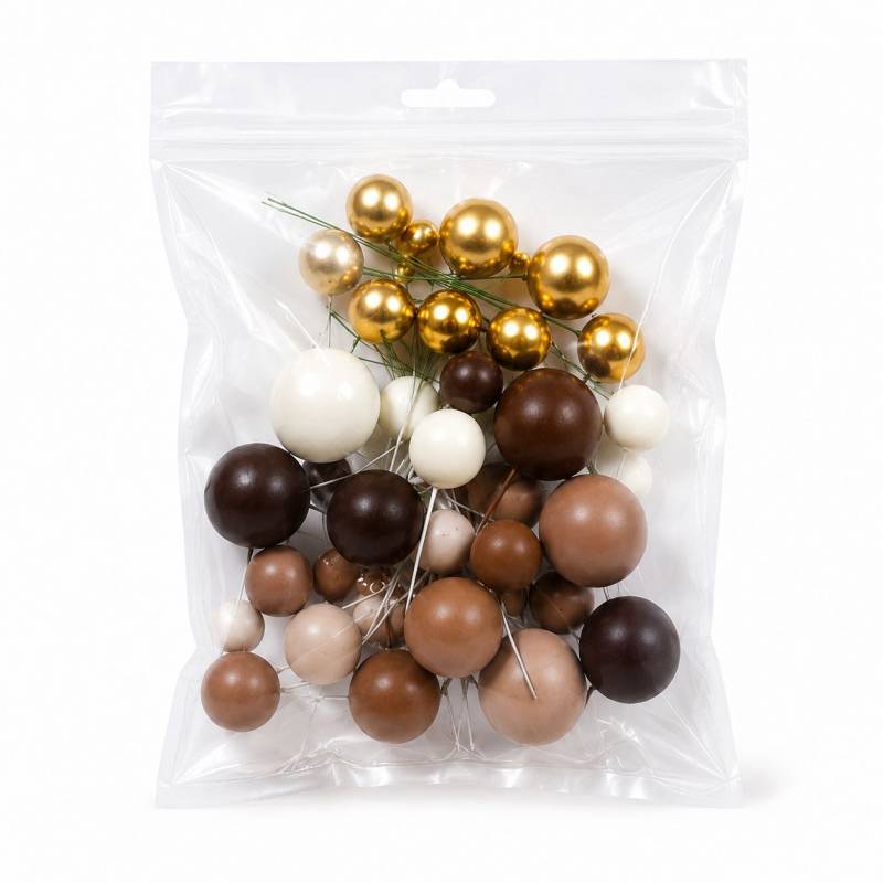 Set of 32 Brown Mix Ball Toppers